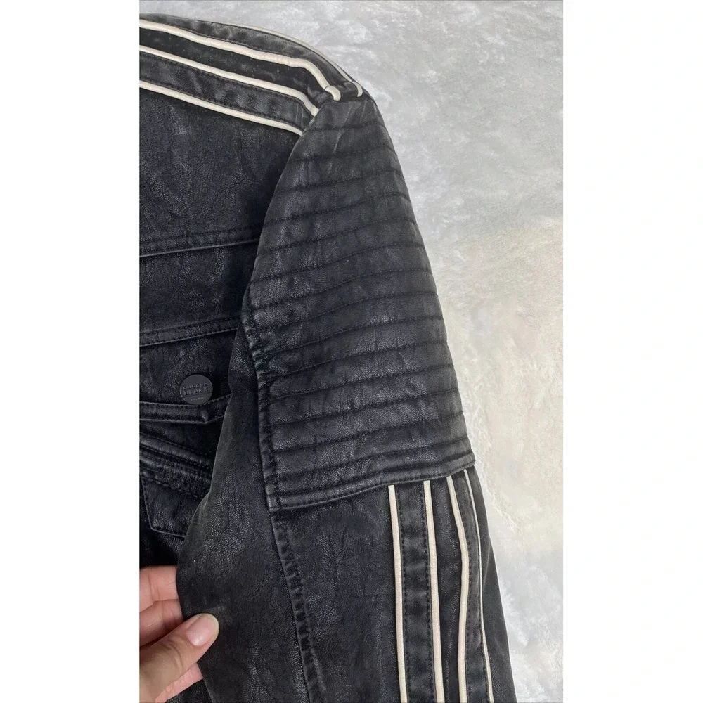 Buckle‎ Faux Suede Jacket Men's Small Black Distressed Zip Biker Piping Details